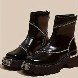 Square-Toe Ankle Boots - Versatile Zip-Up Design
