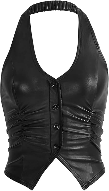 Leather Backless Halter Tops