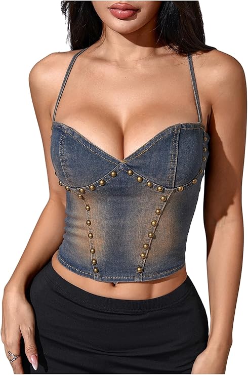 Verdusa Y2K Denim Studded Cami