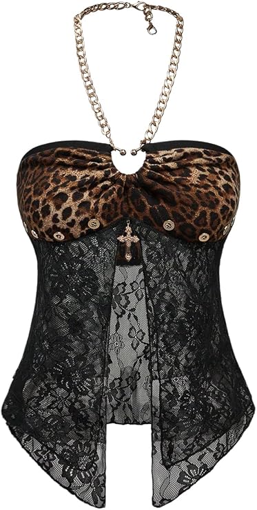 Verdusa Leopard Lace Top Y2K