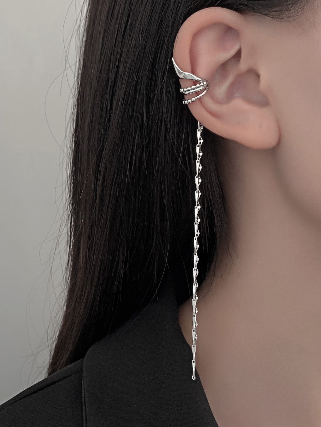 Long Chain Clip Earrings with Tassel