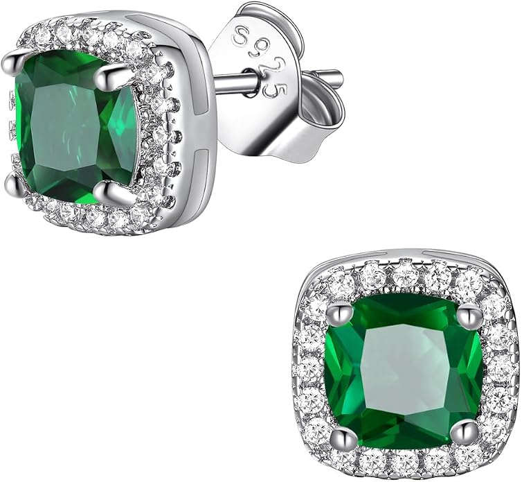 Silver Earrings with Emerald Gem