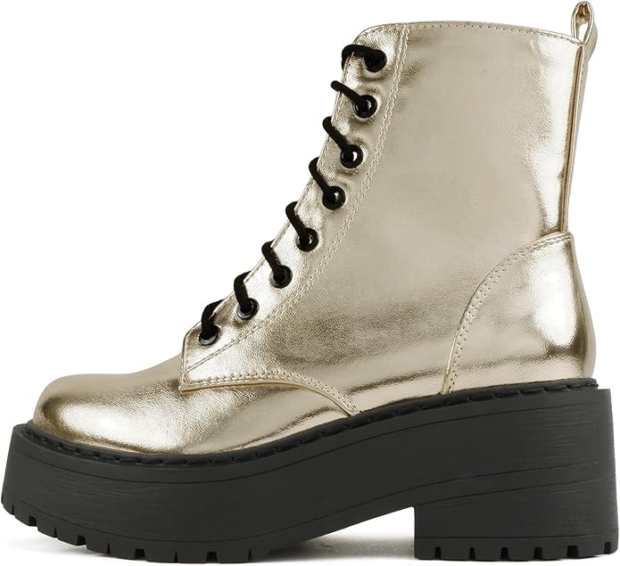 Gold Metallic Combat Ankle Boot