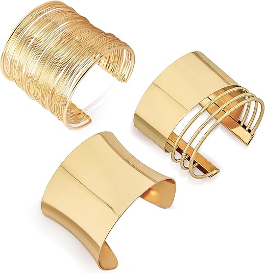 3PCS Gold Chunky Cuff Bracelets