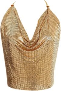 Metallic Mesh Halter Crop Top