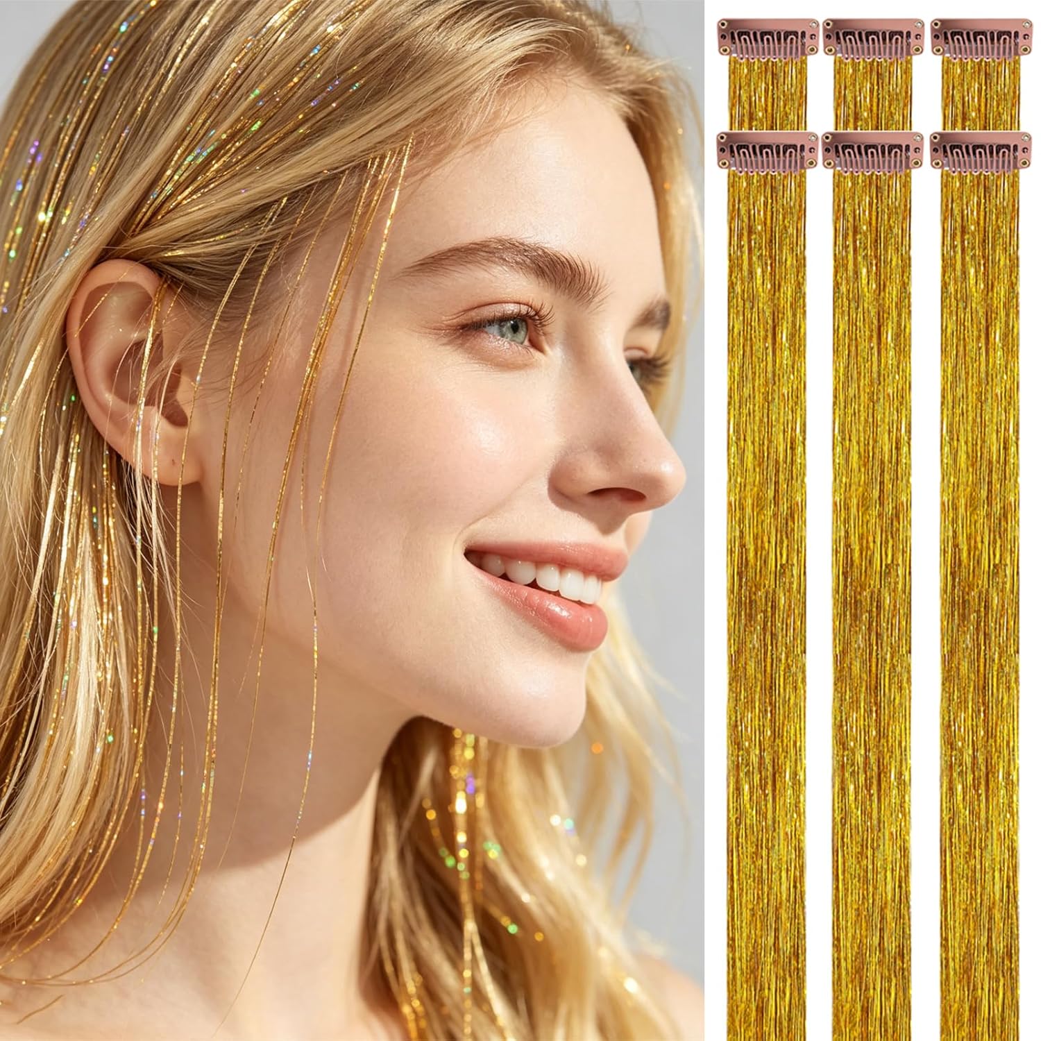 Bronze Gold Hair Tinsel Clip-in