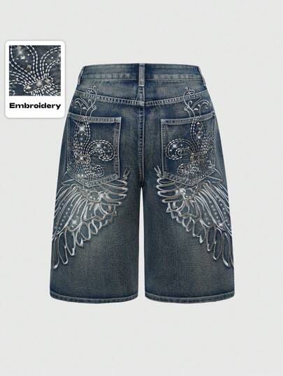 Grunge Punk Wide Leg Oversized Denim Shorts
