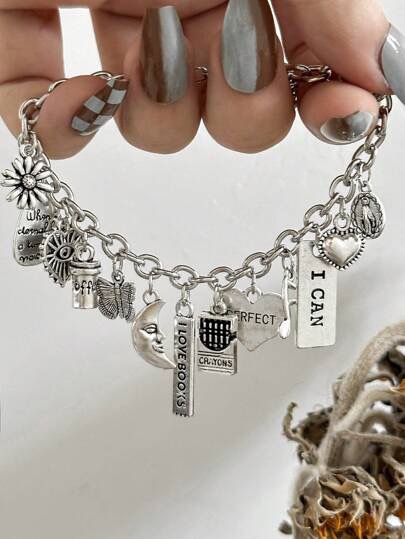 Personalized Charms Bracelet with Letter, Heart and Butterfly 