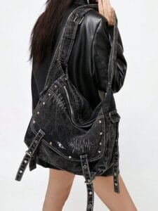Y2K retro style denim shoulder bag