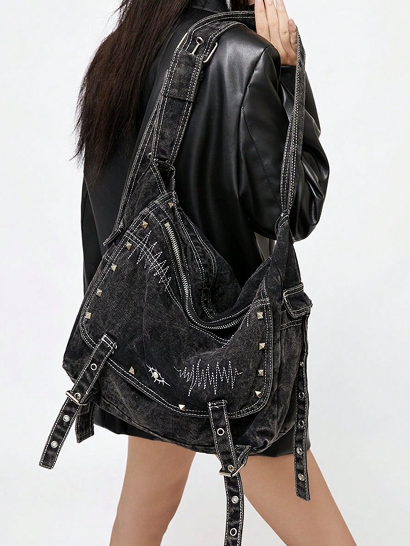Y2K retro style denim shoulder bag