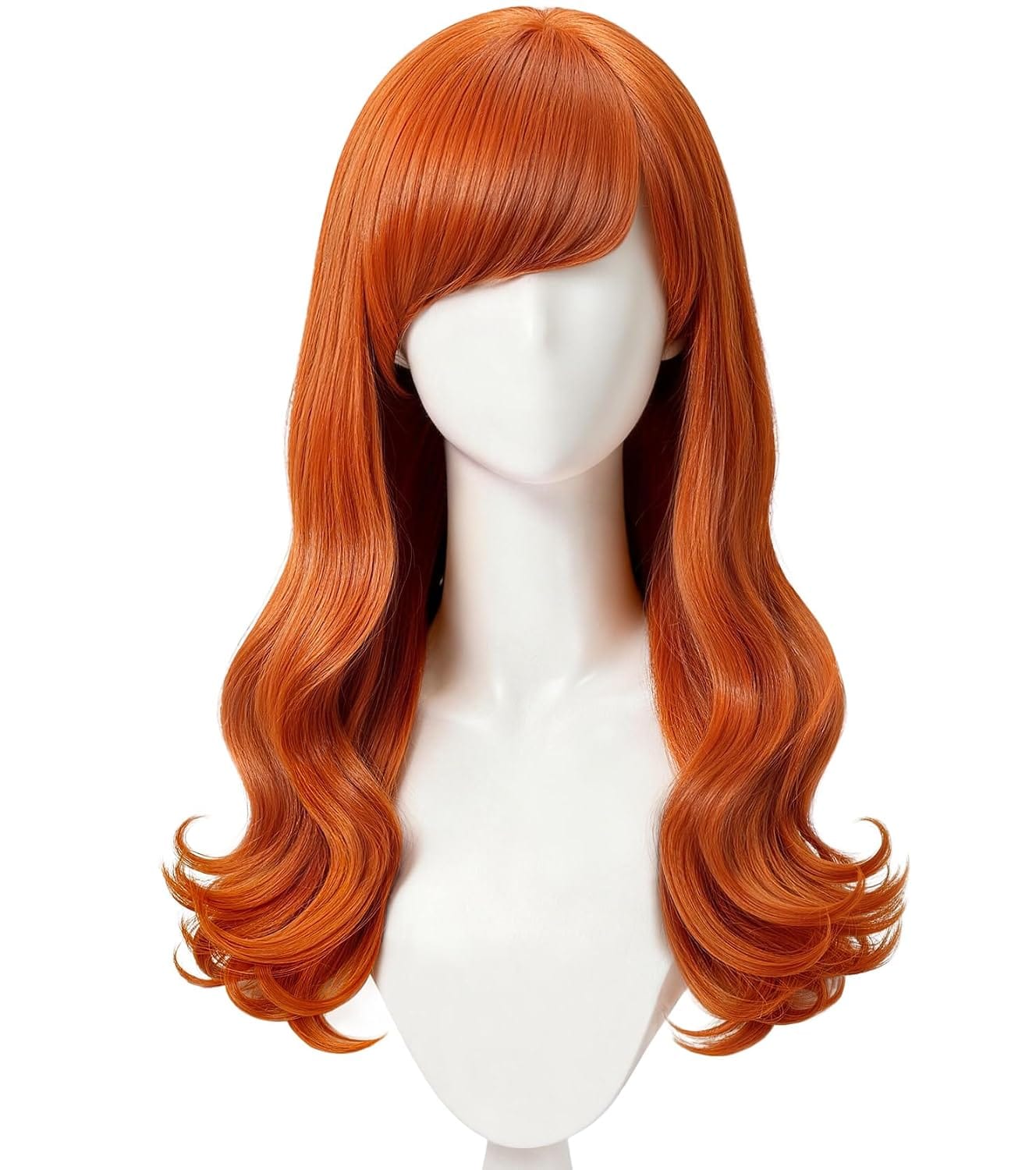 Orange Long Curly Wig Set with Bangs