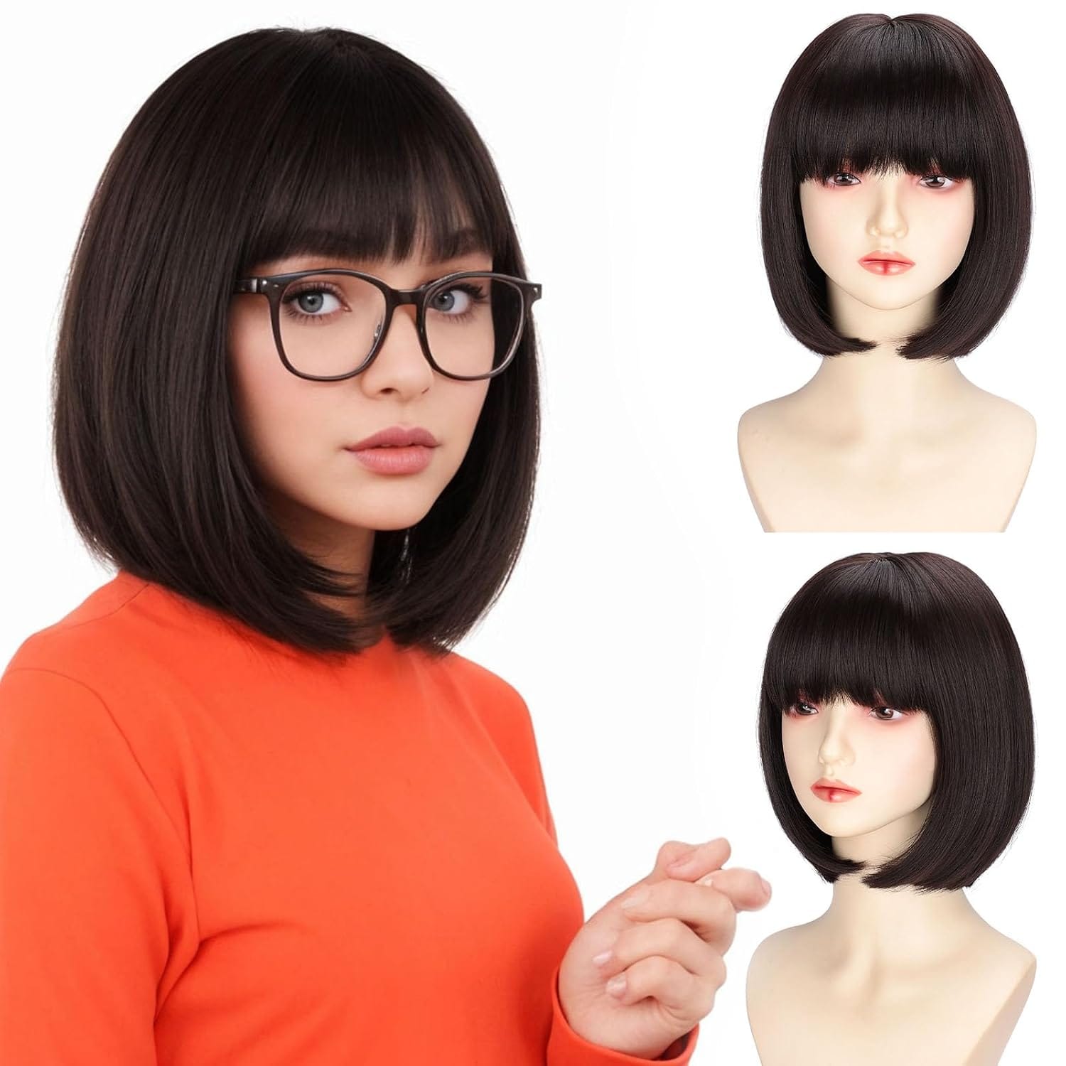 Short Bob Brown Wig with Bangs