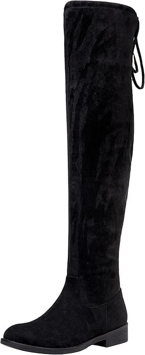 Black Synthetic Suede Over the Knee Boots