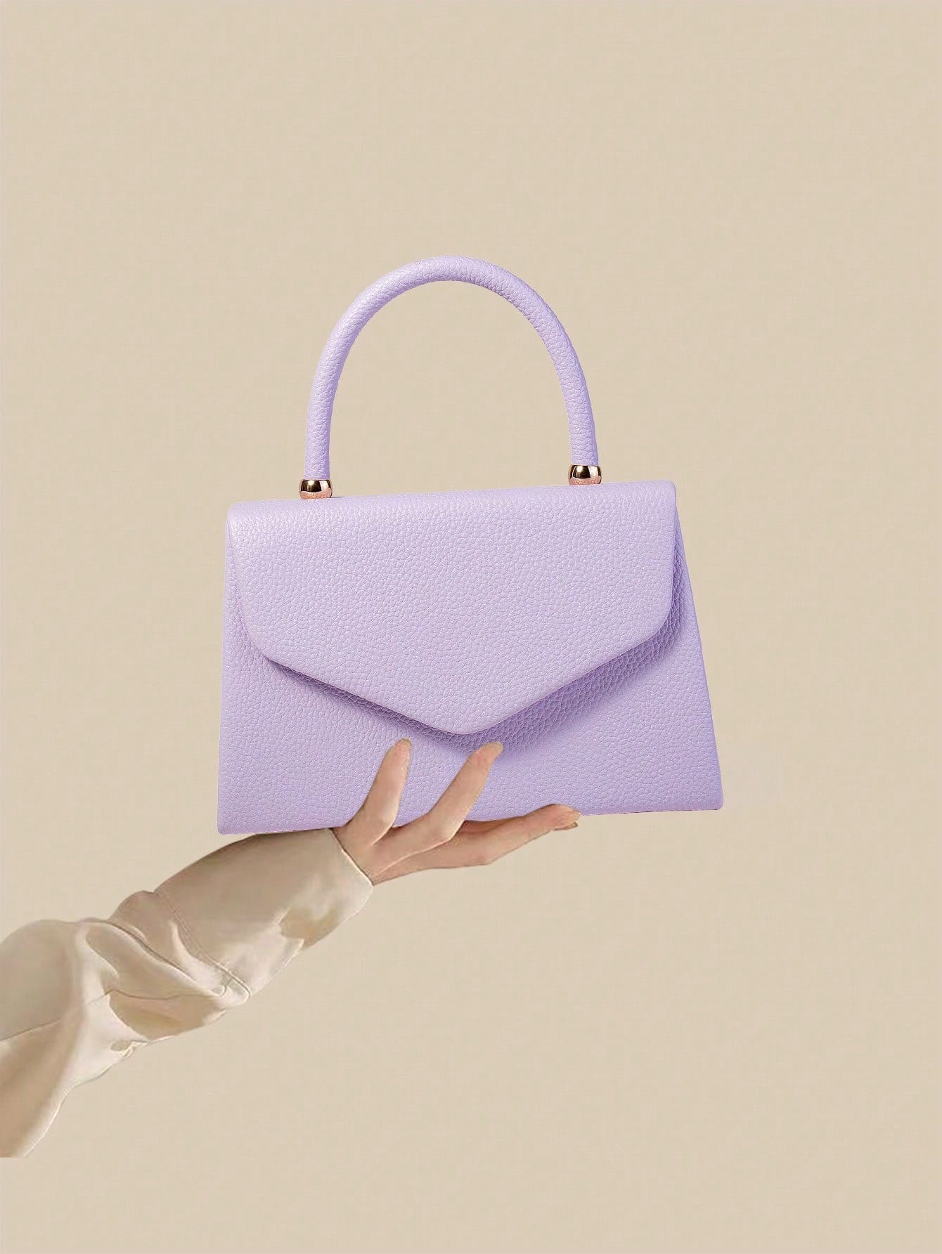 Light Purple Color Lychee Grain PU Hand Bag