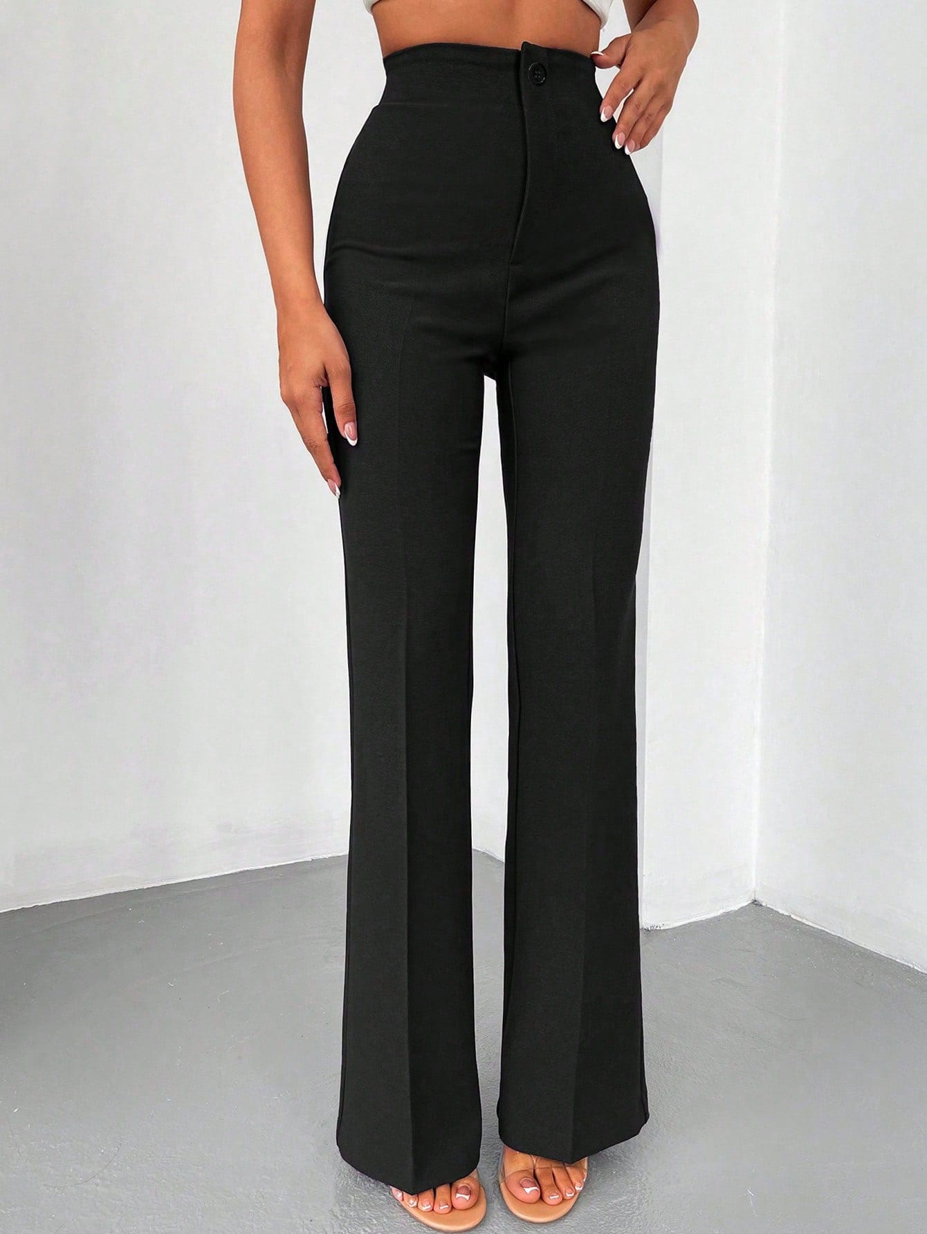 high-waisted straight-leg trousers
