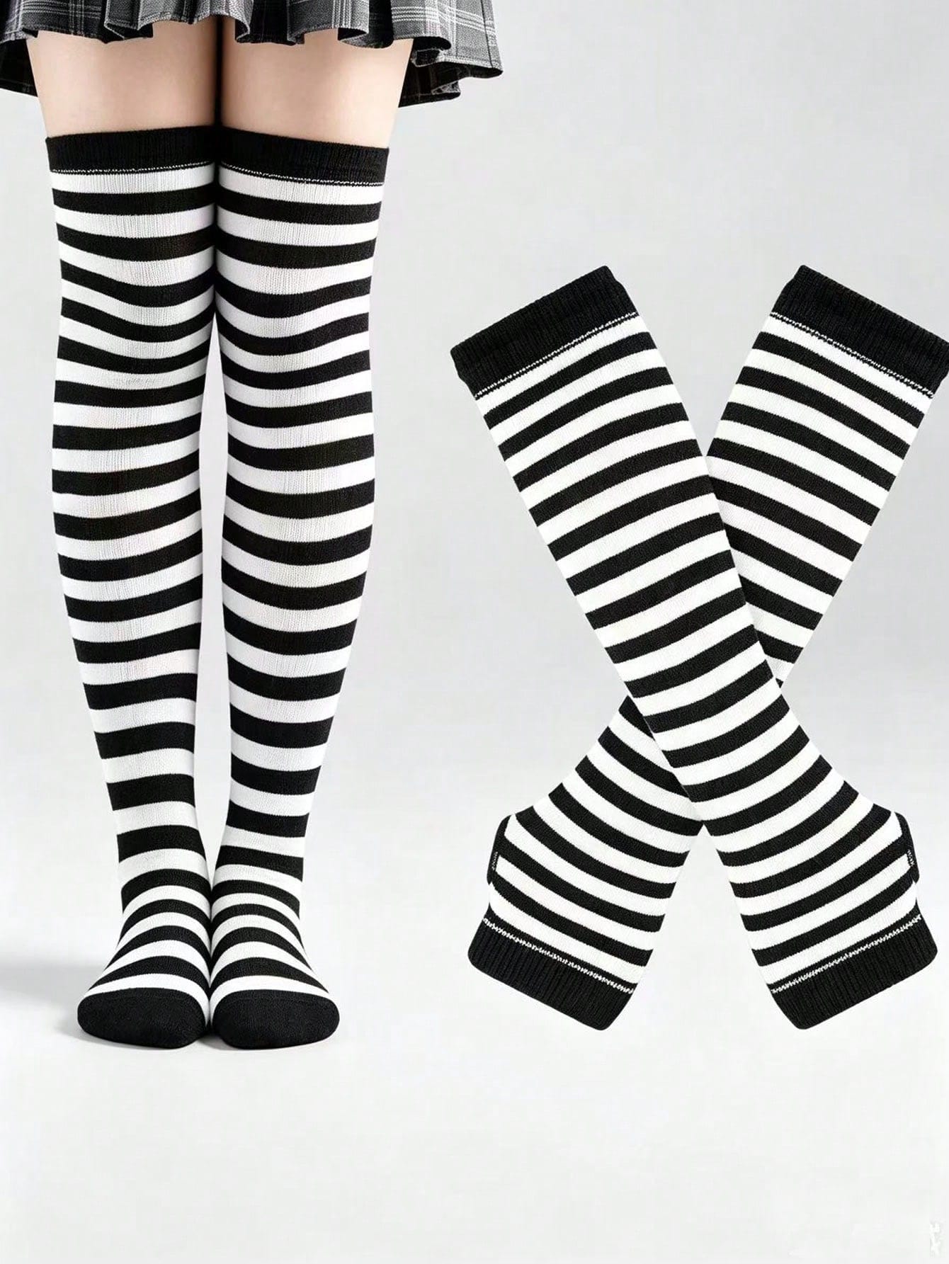 1 Pair Parisian Stripes & 1 Pair Fingerless Gloves