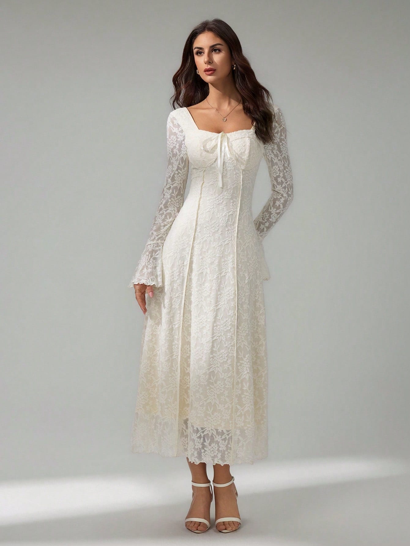 Long Sleeve White Flower Dress