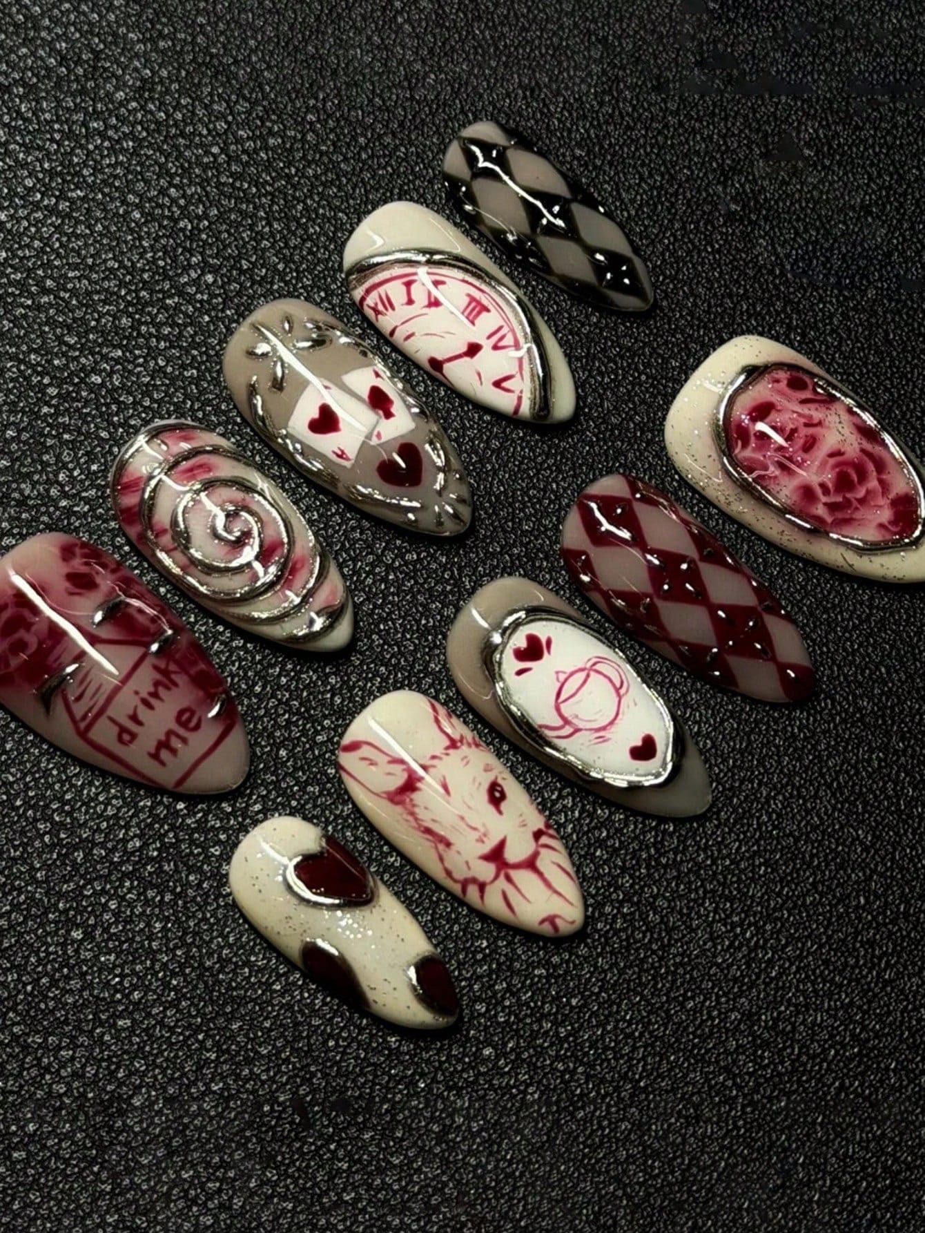 1 Set of 3D Almond Shape Nail Wonderland Stickers