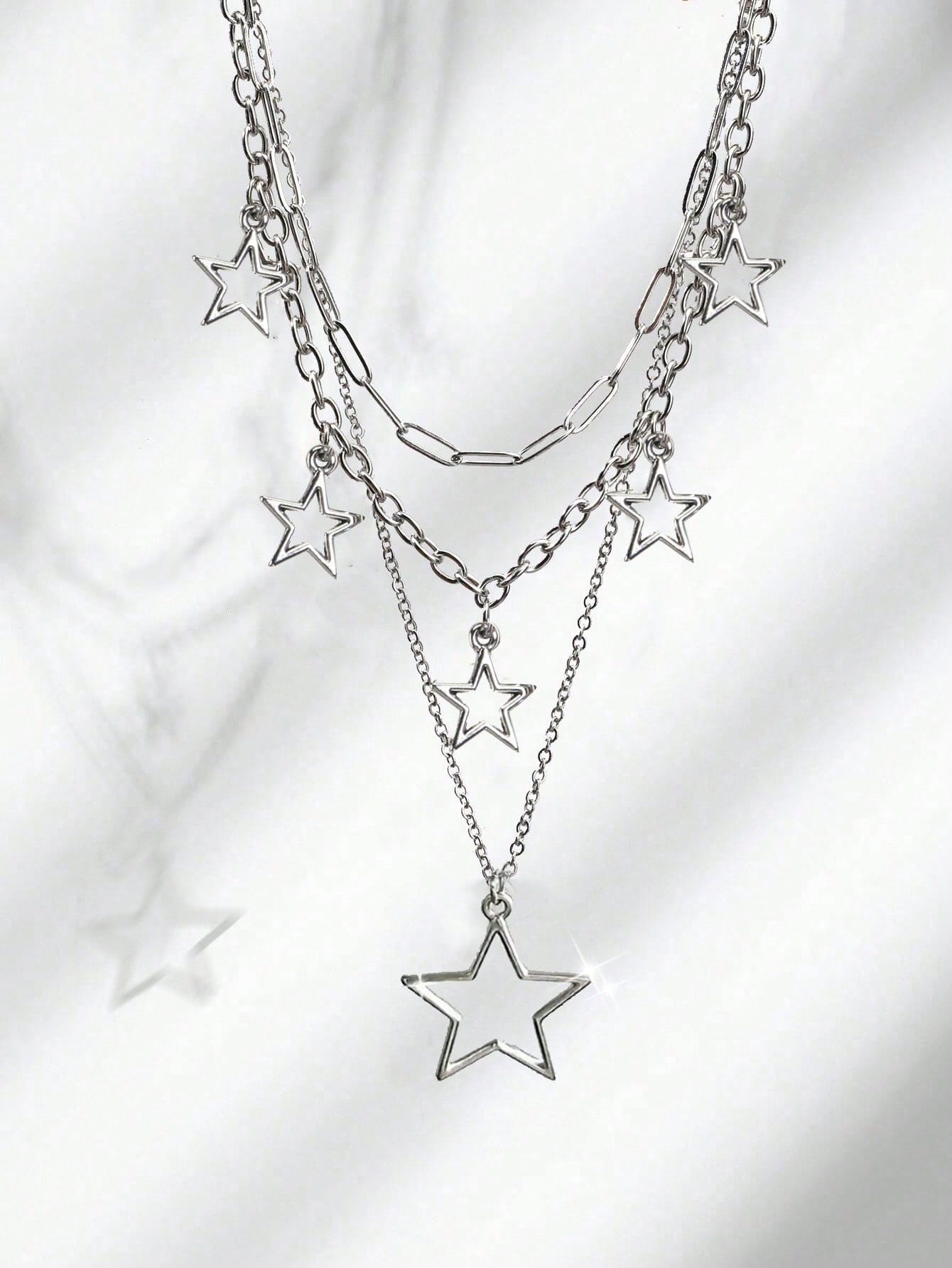 3 Pieces Gothic Style Hollow Star Pendant Necklace Set