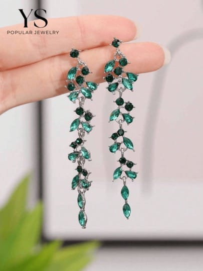 Earrings with Long Tassels and Decorated with Crystals