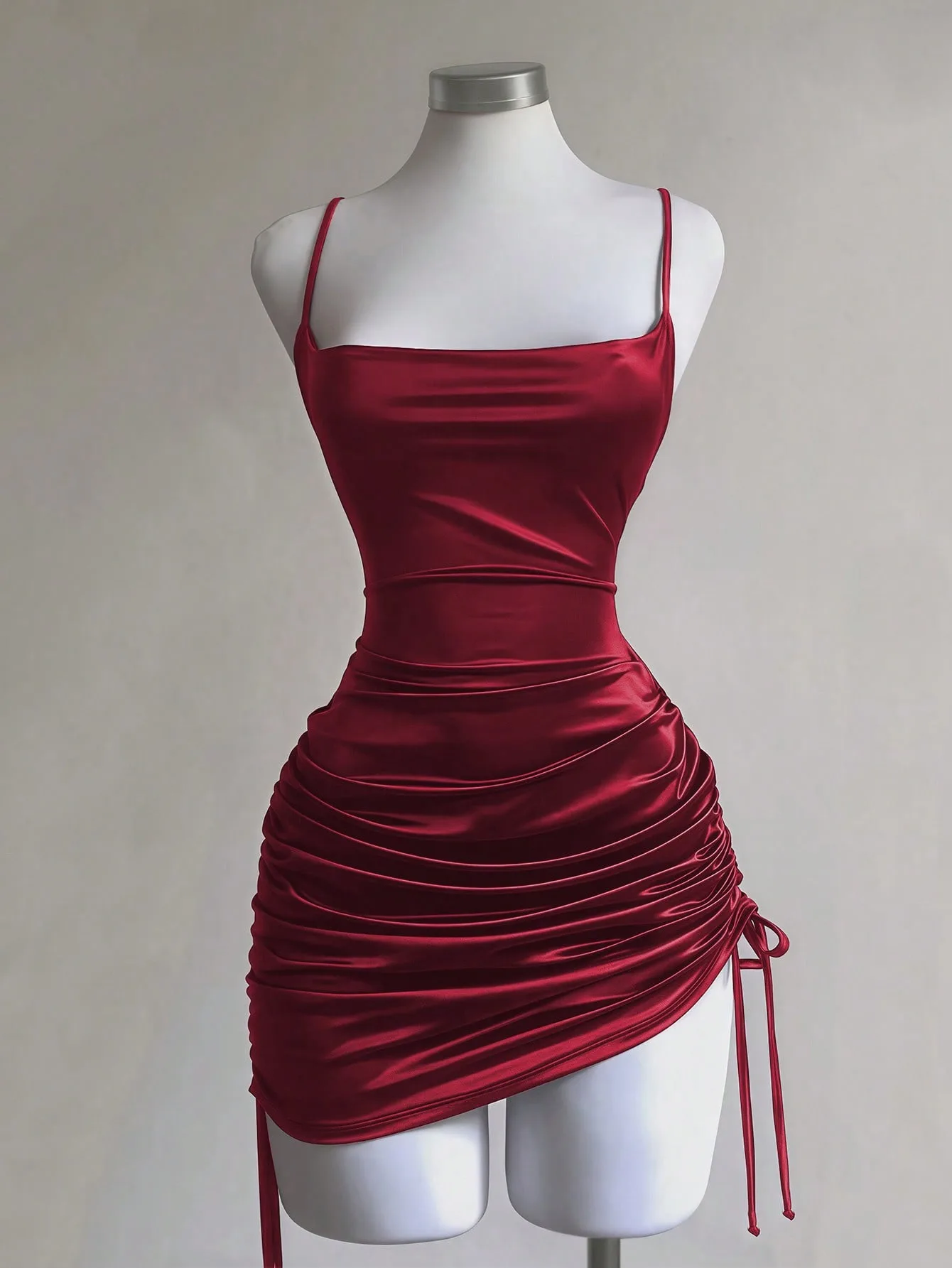 Burgundy dress with deep V-neckt