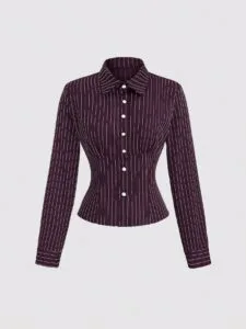 Long Sleeve Blouse with Striped Collar