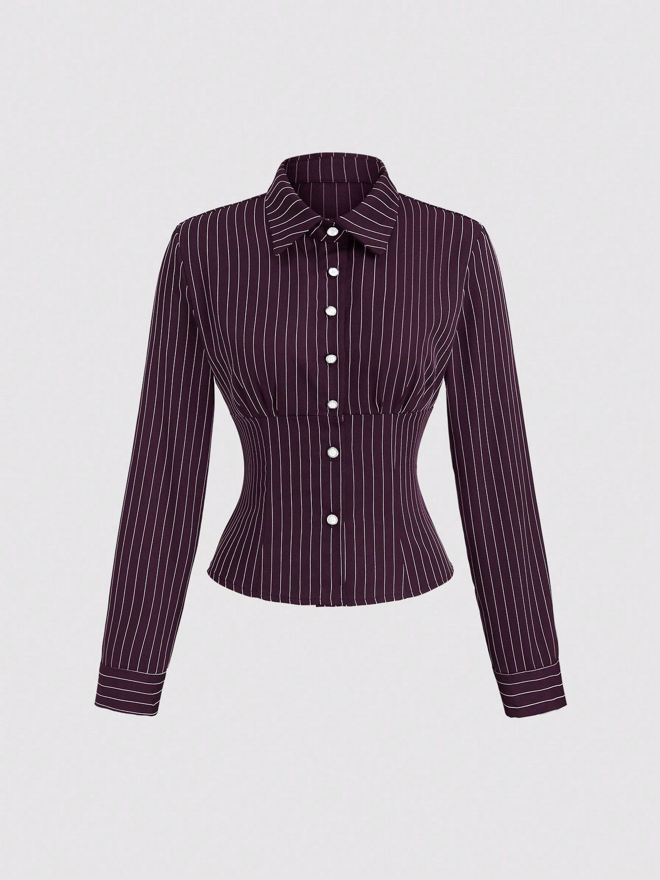 Long Sleeve Blouse with Striped Collar