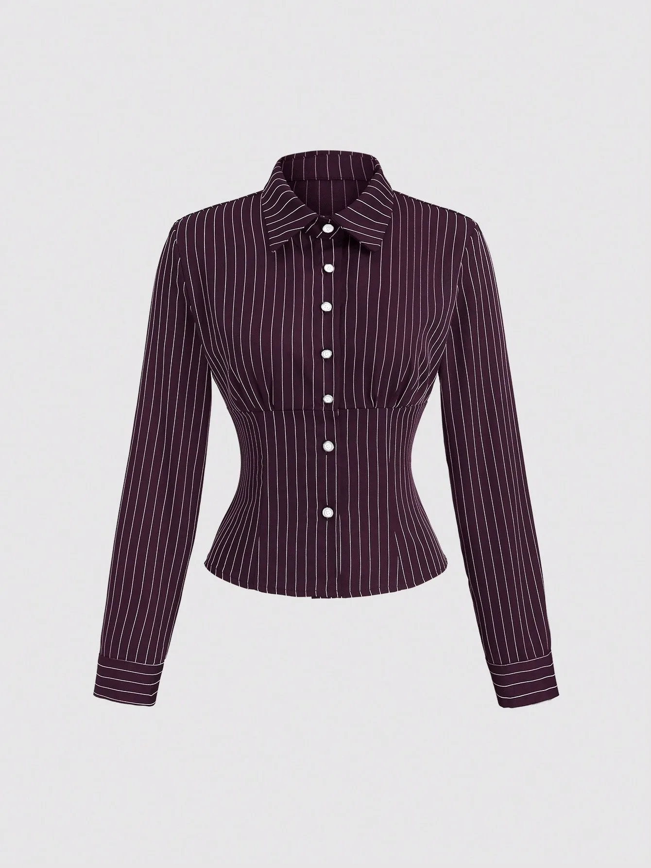 Long Sleeve Blouse with Striped Collar