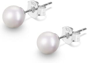 Silver Earrings with White Pearls
