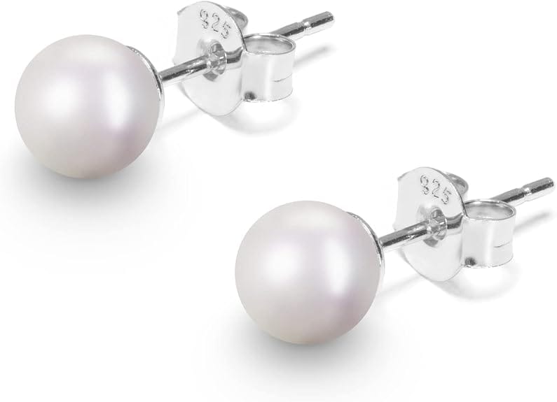 Silver Earrings with White Pearls