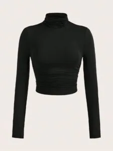 Black Ruffled High Neck Sweater