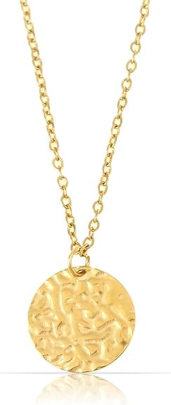 Gold Necklace with Hammered Coin Pendant