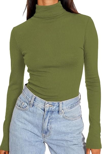 High Neck Long Sleeve olive Top